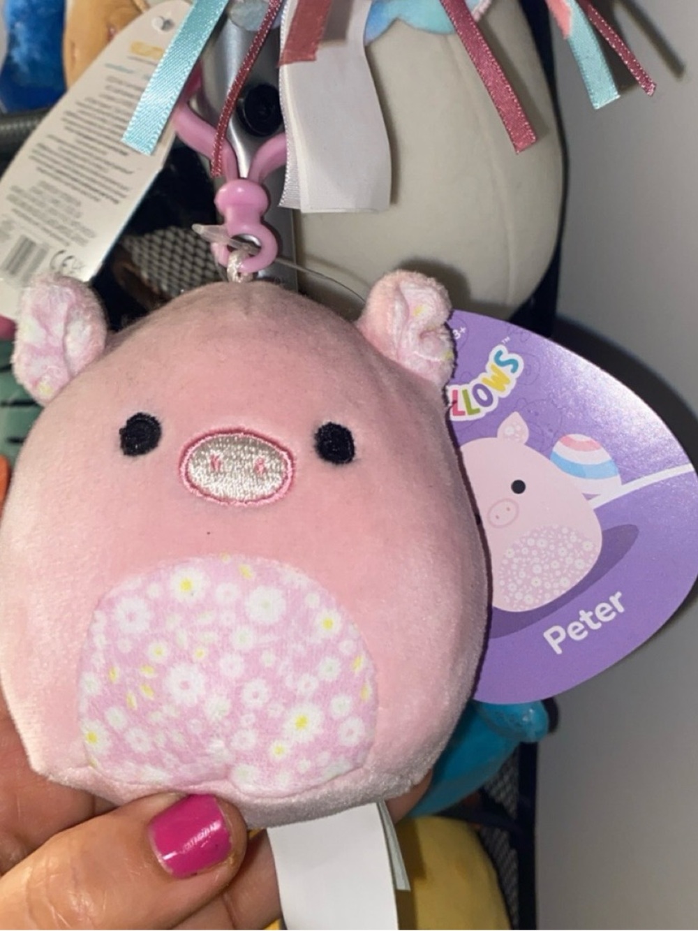 Squishmallow Pink Plush Pig Keychain - Peter